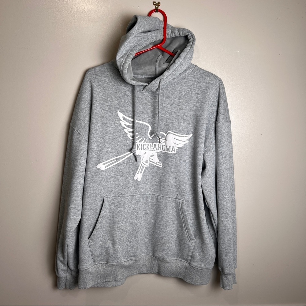 Kicklahoma Gray Hoodie with Graphic Print Unisex Size Large, EUC